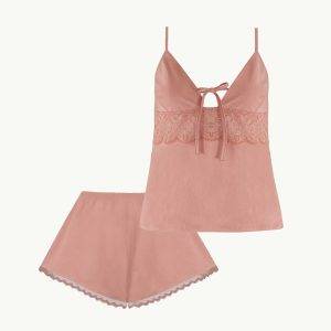 تاپ و شلوارک نخی و دانتل مدل Ellery Rose Down set