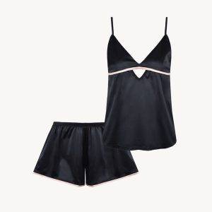 تاپ و شلوارک ساتن مدل Doris Black