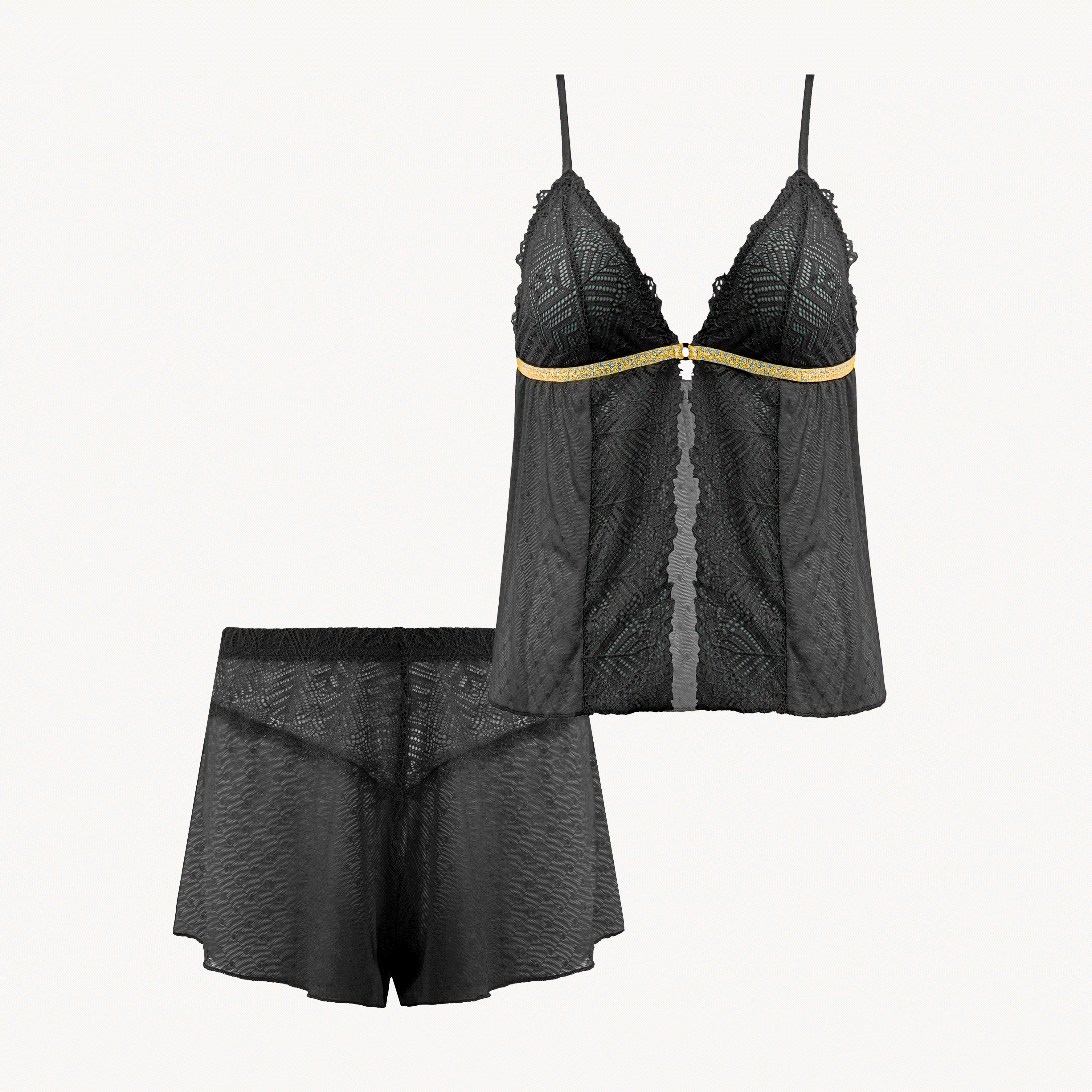 تاپ و شلوارک دانتل مدل Tida black